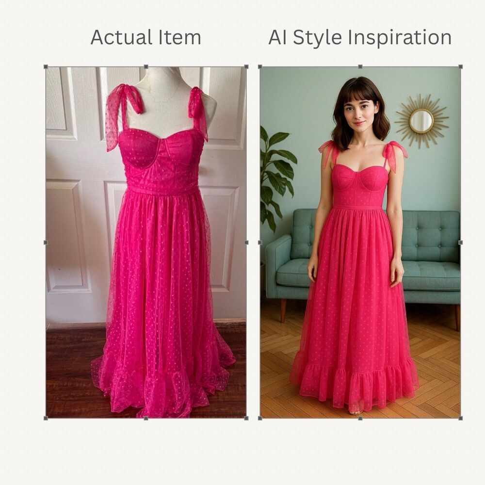Hot Pink Tulle Long Dress Prom Apx Sz 3-4 Ties Polka Dot Busier Coquette